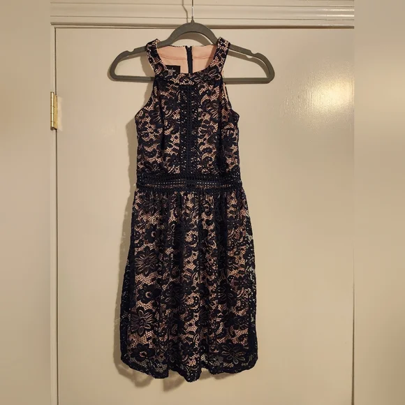 by & by | Dresses | Juniors Size Navy Blue Mockneck Fit Flare Dress |  Poshmark